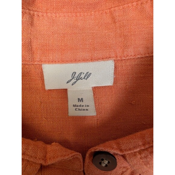 J Jill Top Button Up 100% Linen Eyelet Short Sleeve Size Medium Peach Pleated - Picture 3 of 13